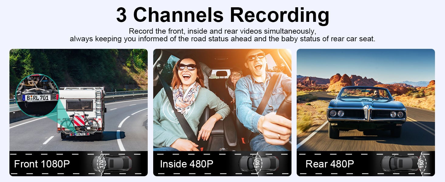 3 Channel Dash Cam Front and Rear