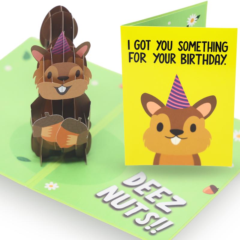 🔥Last Day: 49% OFF!🐿Deez Nuts Squirrel Pop Up Birthday Card