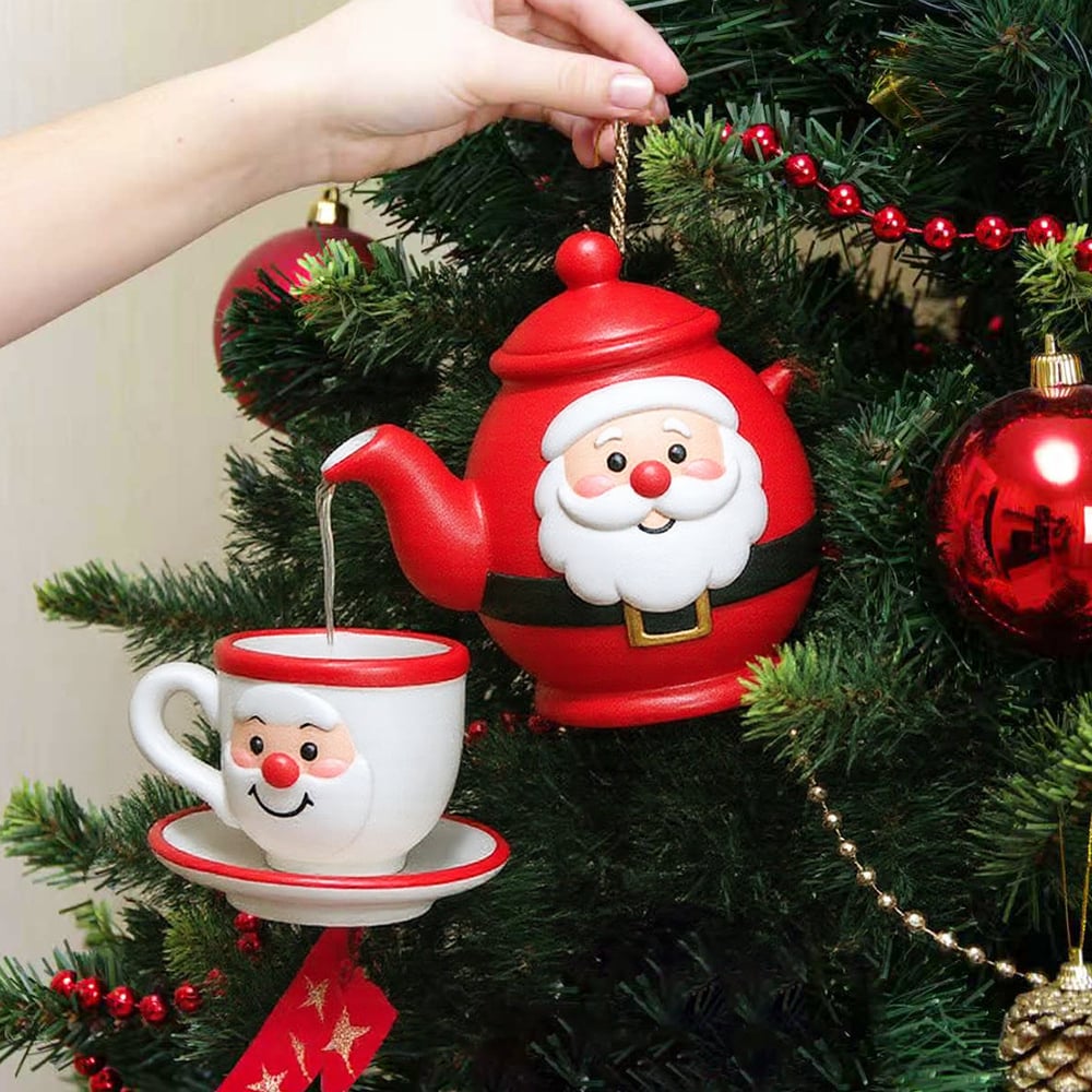 Novelty Heart Shaped Teapot and Cup Set Christmas Ornament